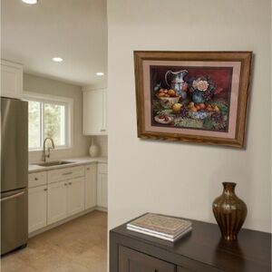 Framed Still Life Painting with Fruit and Flowers